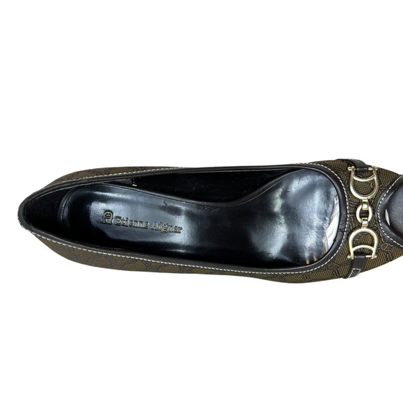 Etienne Aigner Womens‎ Pump Heel Cherie Peep Toe Horse Bit Brown Black Sz 7.5M - Picture 6 of 8